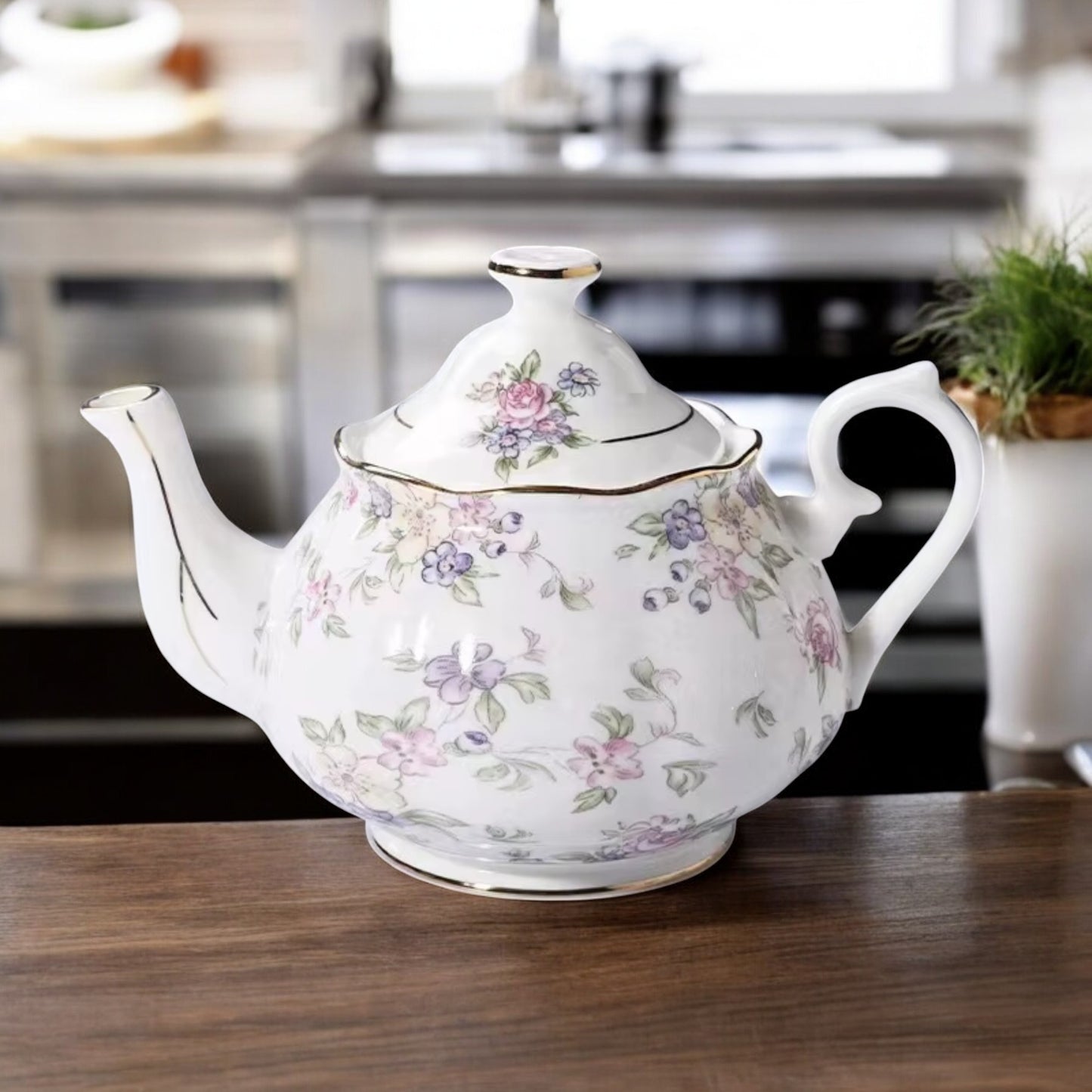 Théière Anglaise en Porcelaine Blanc, Rose et violette 400ML